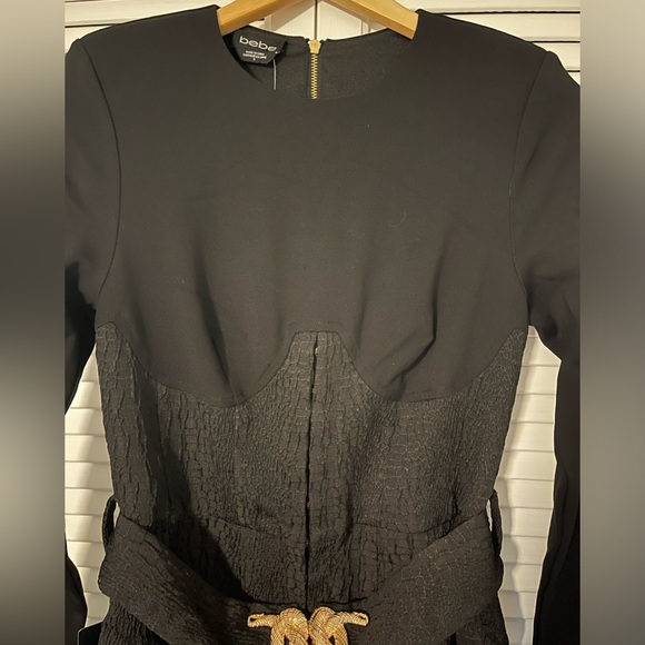 bebe Black knee-length sheath long-sleeved bodycon snake print cocktail dress - Picture 2 of 12